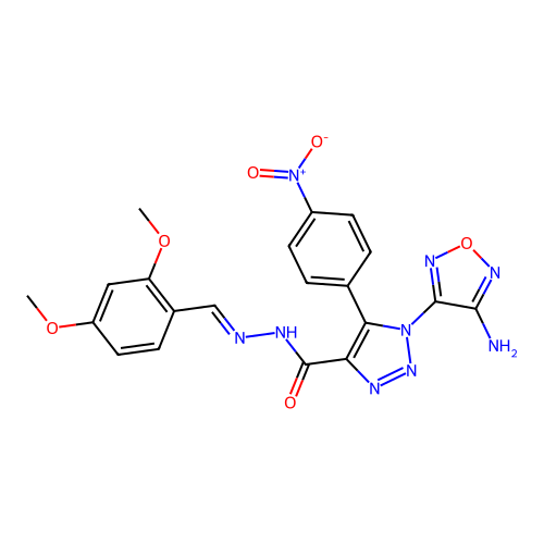 (E)-1-(4-amino-1,2,5-oxadiazol-3-yl)-N'-(2,4-dimethoxybenzylidene)-5-(4-nitrophenyl)-1H-1,2,3-triazole-4-carbohydrazide structure