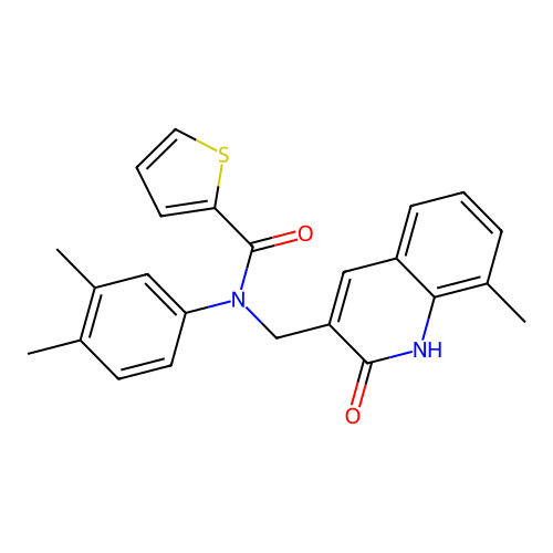 N-(3,4-dimethylphenyl)-N-((2-hydroxy-8-methylquinolin-3-yl)methyl)thiophene-2-carboxamide structure
