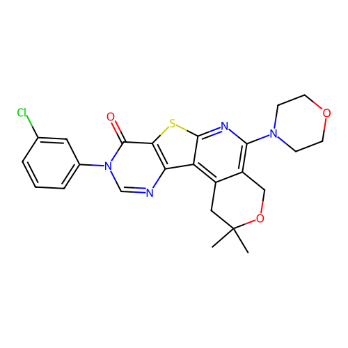 9-(3-chlorophenyl)-2,2-dimethyl-5-(morpholin-4-yl)-1,4-dihydro-2H-pyrano[4'',3'':4',5']pyrido[3',2':4,5]thieno[3,2-d]pyrimidin-8(9H)-one structure