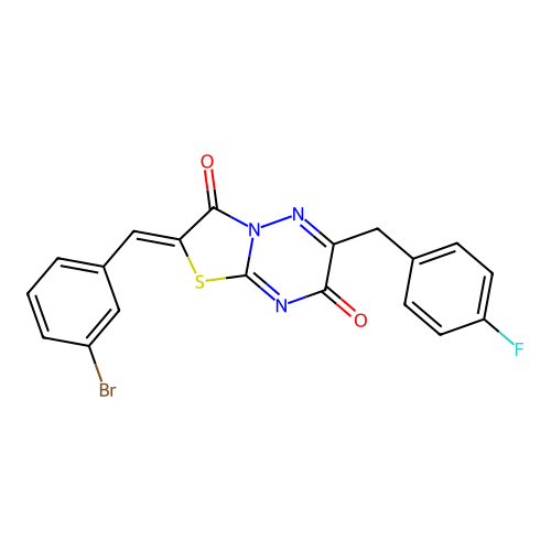 (2Z)-2-[(3-bromophenyl)methylidene]-6-[(4-fluorophenyl)methyl]-[1,3]thiazolo[3,2-b][1,2,4]triazine-3,7-dione structure