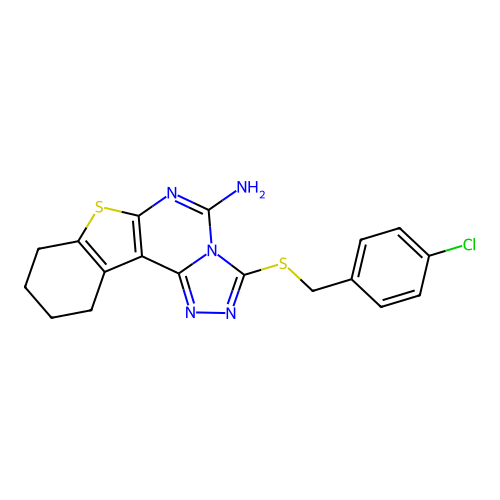3-((4-chlorobenzyl)thio)-8,9,10,11-tetrahydrobenzo[4,5]thieno[3,2-e][1,2,4]triazolo[4,3-c]pyrimidin-5-amine structure