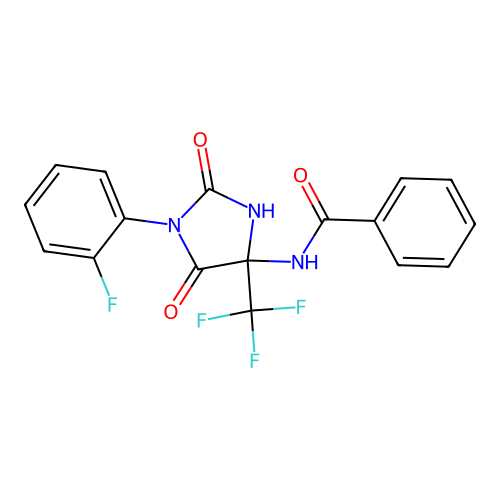 N-[1-(2-fluorophenyl)-2,5-dioxo-4-(trifluoromethyl)imidazolidin-4-yl]benzamide structure