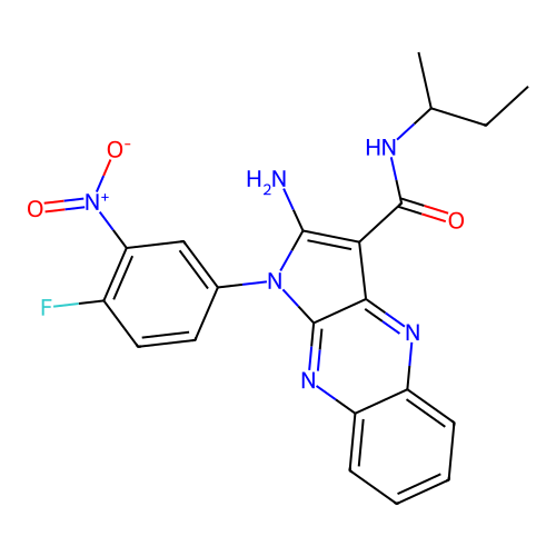 2-amino-N-butan-2-yl-1-(4-fluoro-3-nitrophenyl)pyrrolo[3,2-b]quinoxaline-3-carboxamide structure