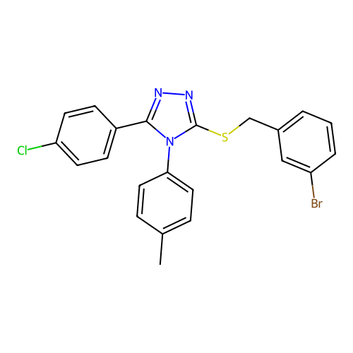 3-[(3-bromophenyl)methylsulfanyl]-5-(4-chlorophenyl)-4-(4-methylphenyl)-1,2,4-triazole structure
