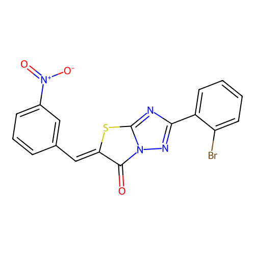 (Z)-2-(2-bromophenyl)-5-(3-nitrobenzylidene)thiazolo[3,2-b][1,2,4]triazol-6(5H)-one structure