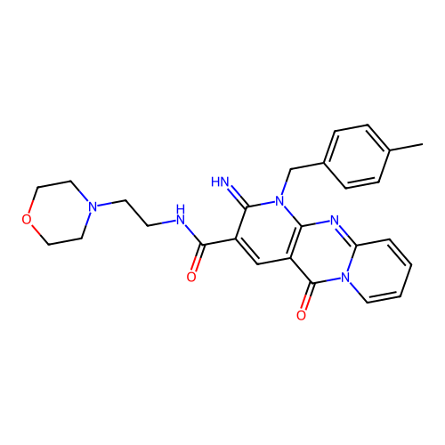 2-imino-1-(4-methylbenzyl)-N-(2-morpholinoethyl)-5-oxo-2,5-dihydro-1H-dipyrido[1,2-a:2',3'-d]pyrimidine-3-carboxamide structure