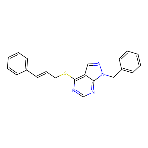 1-benzyl-4-{[(2E)-3-phenylprop-2-en-1-yl]sulfanyl}-1H-pyrazolo[3,4-d]pyrimidine structure