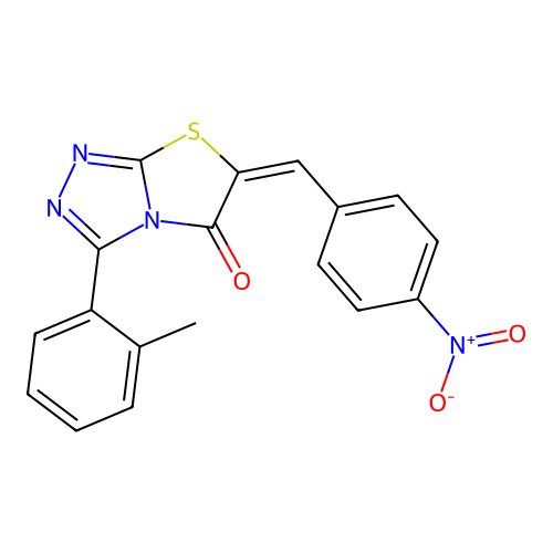 (E)-6-(4-nitrobenzylidene)-3-(o-tolyl)thiazolo[2,3-c][1,2,4]triazol-5(6H)-one structure
