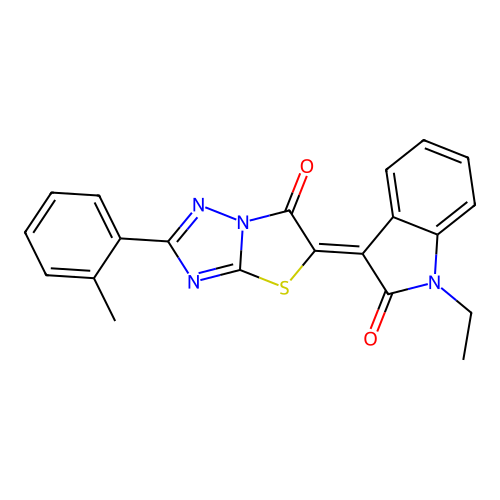 (5Z)-5-(1-ethyl-2-oxoindol-3-ylidene)-2-(2-methylphenyl)-[1,3]thiazolo[3,2-b][1,2,4]triazol-6-one structure