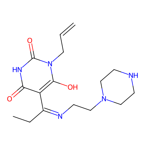 5-[1-(2-piperazin-1-ylethylamino)propylidene]-1-prop-2-enyl-1,3-diazinane-2,4,6-trione structure