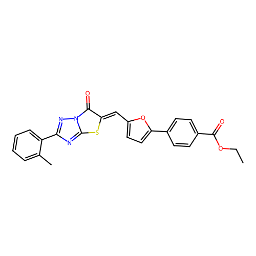 (Z)-ethyl 4-(5-((6-oxo-2-(o-tolyl)thiazolo[3,2-b][1,2,4]triazol-5(6H)-ylidene)methyl)furan-2-yl)benzoate structure