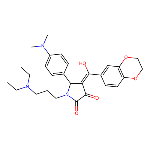 (4E)-1-[3-(diethylamino)propyl]-4-[2,3-dihydro-1,4-benzodioxin-6-yl(hydroxy)methylidene]-5-(4-dimethylaminophenyl)pyrrolidine-2,3-dione structure