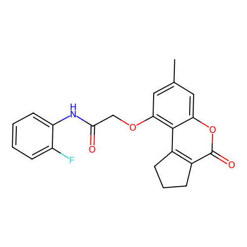 N-(2-fluorophenyl)-2-((7-methyl-4-oxo-1,2,3,4-tetrahydrocyclopenta[c]chromen-9-yl)oxy)acetamide structure