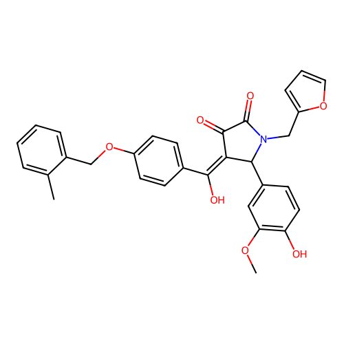 (4E)-1-(furan-2-ylmethyl)-5-(4-hydroxy-3-methoxyphenyl)-4-(hydroxy{4-[(2-methylbenzyl)oxy]phenyl}methylidene)pyrrolidine-2,3-dione structure