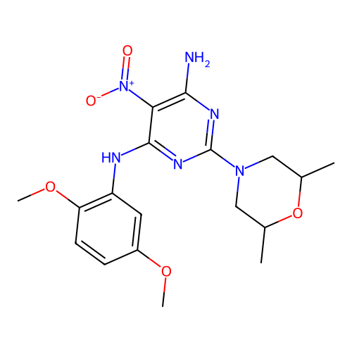 [6-amino-2-(2,6-dimethylmorpholin-4-yl)-5-nitropyrimidin-4-yl](2,5-dimethoxyph enyl)amine structure
