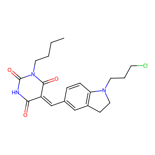 (5Z)-1-butyl-5-[[1-(3-chloropropyl)-2,3-dihydroindol-5-yl]methylidene]-1,3-diazinane-2,4,6-trione structure