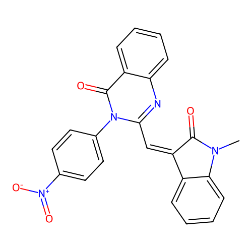 (Z)-2-((1-methyl-2-oxoindolin-3-ylidene)methyl)-3-(4-nitrophenyl)quinazolin-4(3H)-one structure