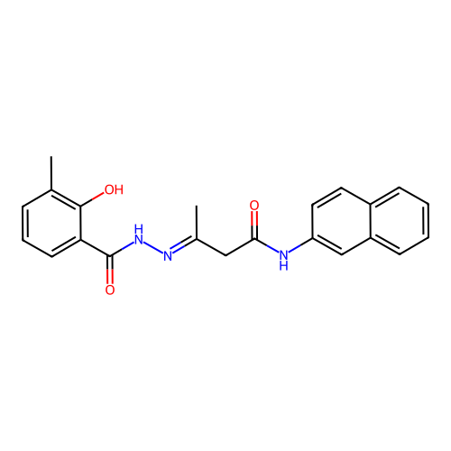 (3E)-3-{2-[(2-hydroxy-3-methylphenyl)carbonyl]hydrazinylidene}-N-(naphthalen-2-yl)butanamide structure