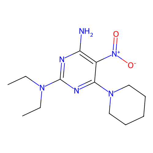 N2,N2-diethyl-5-nitro-6-(piperidin-1-yl)pyrimidine-2,4-diamine structure