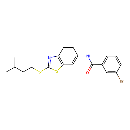 3-bromo-N-{2-[(3-methylbutyl)sulfanyl]-1,3-benzothiazol-6-yl}benzamide structure