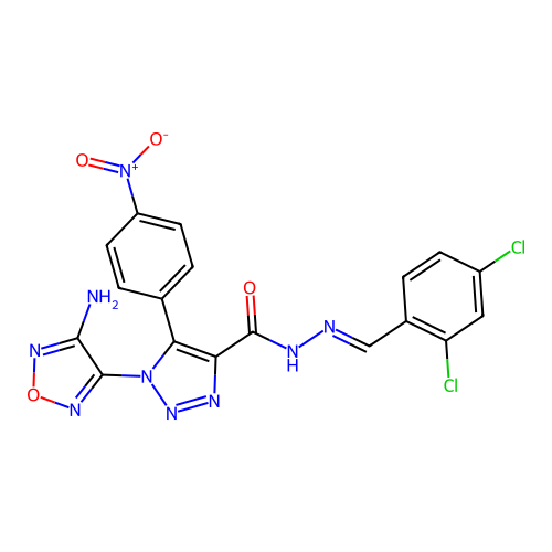 (E)-1-(4-amino-1,2,5-oxadiazol-3-yl)-N'-(2,4-dichlorobenzylidene)-5-(4-nitrophenyl)-1H-1,2,3-triazole-4-carbohydrazide structure