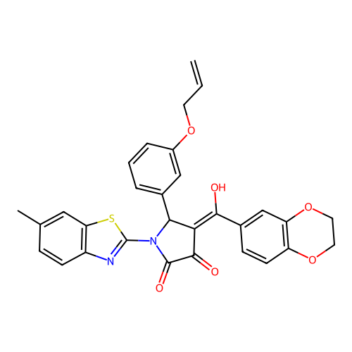 (4E)-4-[2,3-dihydro-1,4-benzodioxin-6-yl(hydroxy)methylidene]-1-(6-methyl-1,3-benzothiazol-2-yl)-5-(3-prop-2-enoxyphenyl)pyrrolidine-2,3-dione structure