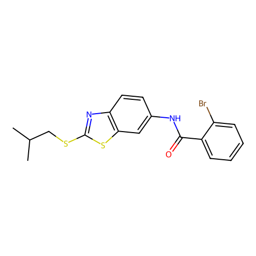 2-bromo-N-{2-[(2-methylpropyl)sulfanyl]-1,3-benzothiazol-6-yl}benzamide structure