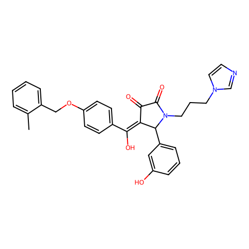 (4E)-4-[hydroxy-[4-[(2-methylphenyl)methoxy]phenyl]methylidene]-5-(3-hydroxyphenyl)-1-(3-imidazol-1-ylpropyl)pyrrolidine-2,3-dione structure