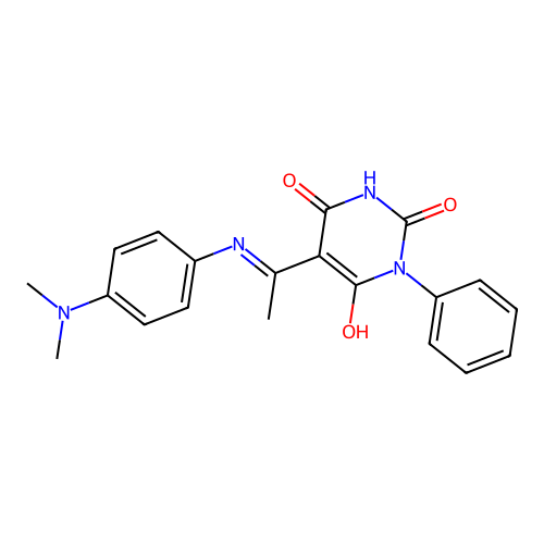 (5E)-5-[1-[4-(dimethylamino)anilino]ethylidene]-1-phenyl-1,3-diazinane-2,4,6-trione structure