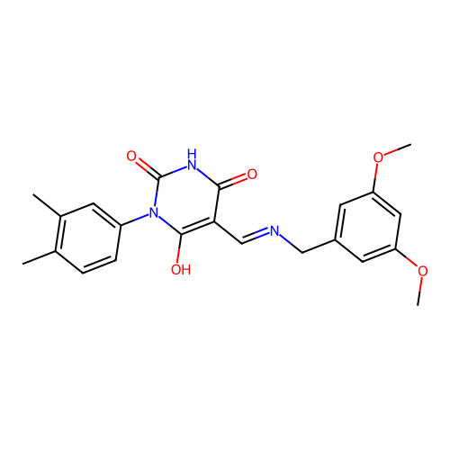 (5Z)-5-[[(3,5-dimethoxyphenyl)methylamino]methylidene]-1-(3,4-dimethylphenyl)-1,3-diazinane-2,4,6-trione structure