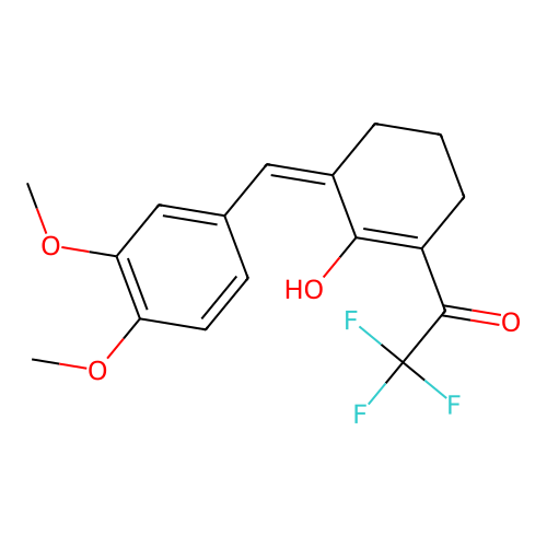 (2Z,6Z)-2-(3,4-dimethoxybenzylidene)-6-(2,2,2-trifluoro-1-hydroxyethylidene)cyclohexanone structure