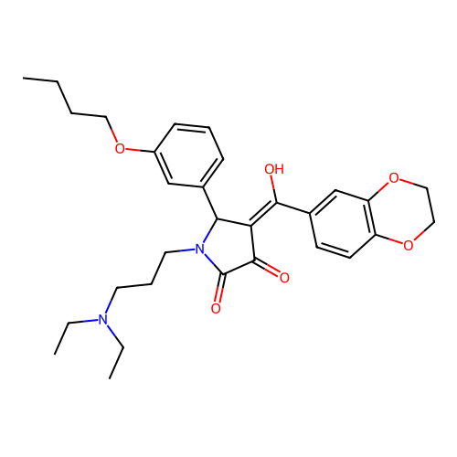 (4E)-5-(3-butoxyphenyl)-1-[3-(diethylamino)propyl]-4-[2,3-dihydro-1,4-benzodioxin-6-yl(hydroxy)methylidene]pyrrolidine-2,3-dione structure