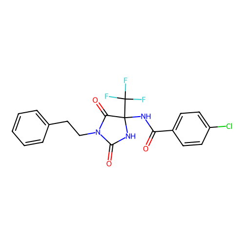 4-chloro-N-(2,5-dioxo-1-phenethyl-4-(trifluoromethyl)imidazolidin-4-yl)benzamide structure