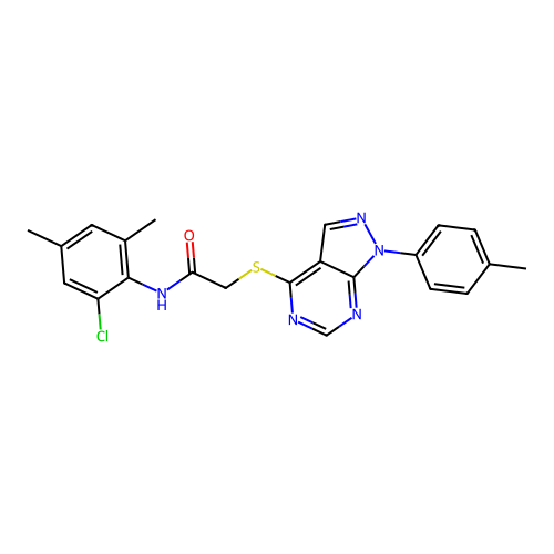 N-(2-chloro-4,6-dimethylphenyl)-2-((1-(p-tolyl)-1H-pyrazolo[3,4-d]pyrimidin-4-yl)thio)acetamide structure
