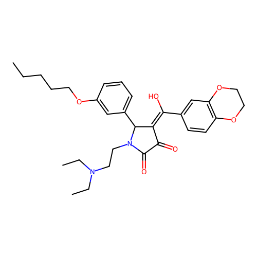 (4E)-1-(2-diethylaminoethyl)-4-[2,3-dihydro-1,4-benzodioxin-6-yl(hydroxy)methylidene]-5-(3-pentoxyphenyl)pyrrolidine-2,3-dione structure