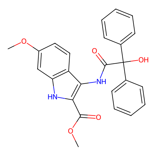 methyl 3-{[hydroxy(diphenyl)acetyl]amino}-6-methoxy-1H-indole-2-carboxylate structure