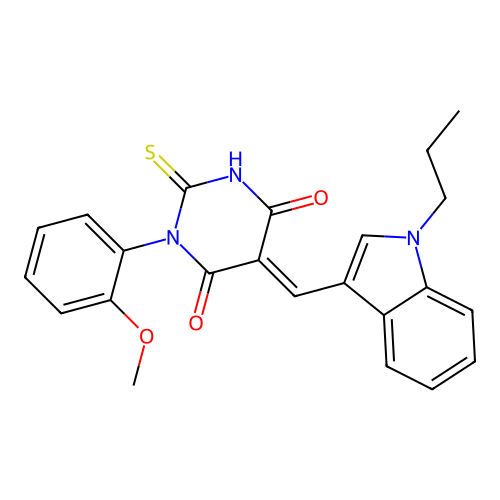 (5E)-1-(2-methoxyphenyl)-5-[(1-propyl-1H-indol-3-yl)methylidene]-2-sulfanylpyrimidine-4,6(1H,5H)-dione structure