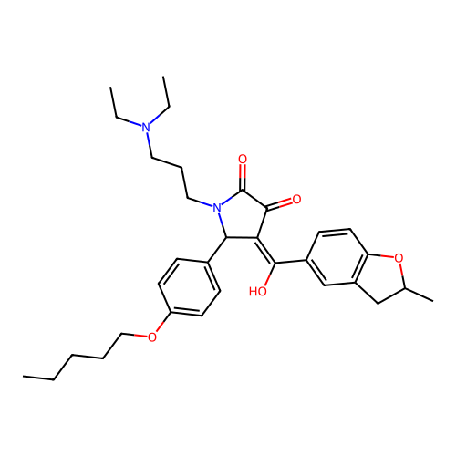 (4E)-1-[3-(diethylamino)propyl]-4-[hydroxy-(2-methyl-2,3-dihydro-1-benzofuran-5-yl)methylidene]-5-(4-pentoxyphenyl)pyrrolidine-2,3-dione structure