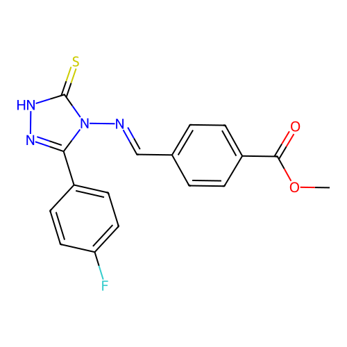 ME 4-(((3-(4-F-PH)-5-Mercapto-4H-1,2,4-triazol-4-YL)imino)methyl)benzoate structure