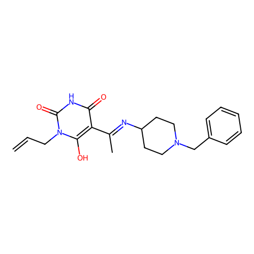 1-Allyl-5-[1-(1-benzyl-piperidin-4-ylamino)-eth-(E)-ylidene]-pyrimidine-2,4,6-trione structure