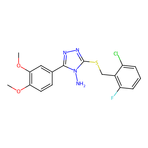 3-((2-chloro-6-fluorobenzyl)thio)-5-(3,4-dimethoxyphenyl)-4H-1,2,4-triazol-4-amine structure