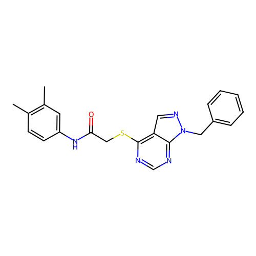 2-((1-benzyl-1H-pyrazolo[3,4-d]pyrimidin-4-yl)thio)-N-(3,4-dimethylphenyl)acetamide structure
