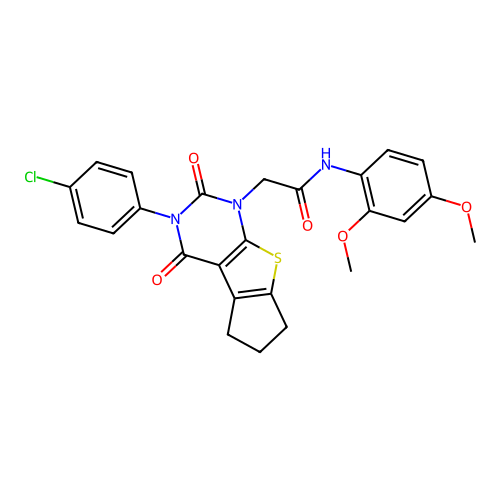 2-(3-(4-chlorophenyl)-2,4-dioxo-2,3,4,5,6,7-hexahydro-1H-cyclopenta[4,5]thieno[2,3-d]pyrimidin-1-yl)-N-(2,4-dimethoxyphenyl)acetamide structure