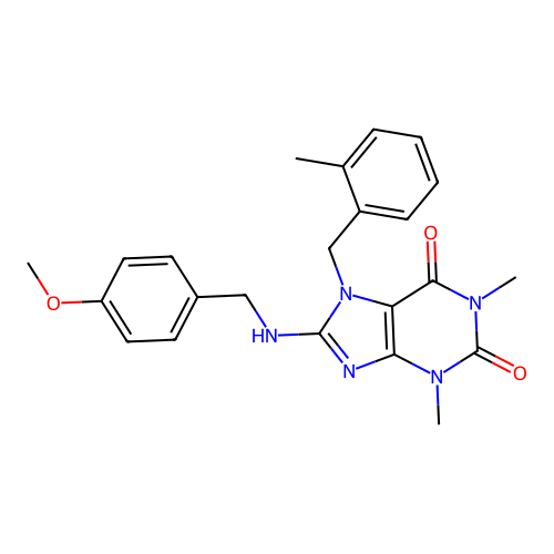 8-[(4-methoxyphenyl)methylamino]-1,3-dimethyl-7-[(2-methylphenyl)methyl]purine-2,6-dione structure