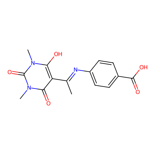 4-[1-(1,3-dimethyl-2,4,6-trioxo-1,3-diazinan-5-ylidene)ethylamino]benzoic Acid structure