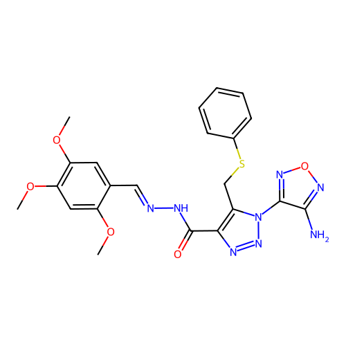 (E)-1-(4-amino-1,2,5-oxadiazol-3-yl)-5-((phenylthio)methyl)-N'-(2,4,5-trimethoxybenzylidene)-1H-1,2,3-triazole-4-carbohydrazide structure