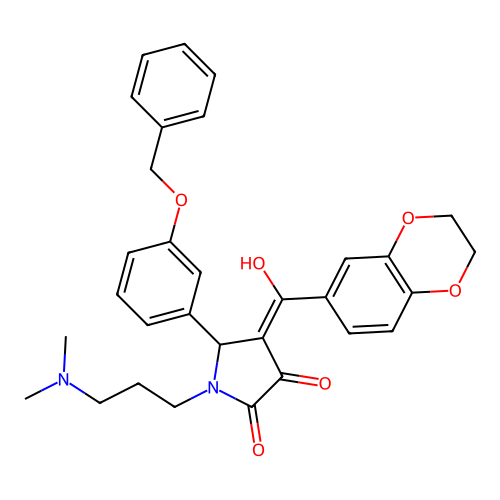 (4E)-4-[2,3-dihydro-1,4-benzodioxin-6-yl(hydroxy)methylidene]-1-[3-(dimethylamino)propyl]-5-(3-phenylmethoxyphenyl)pyrrolidine-2,3-dione structure