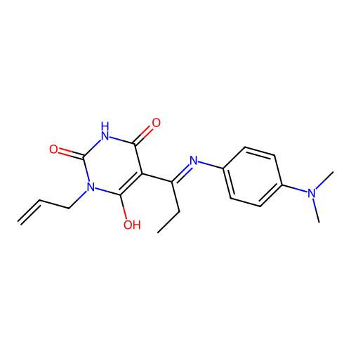 (5E)-5-[1-[4-(dimethylamino)anilino]propylidene]-1-prop-2-enyl-1,3-diazinane-2,4,6-trione structure
