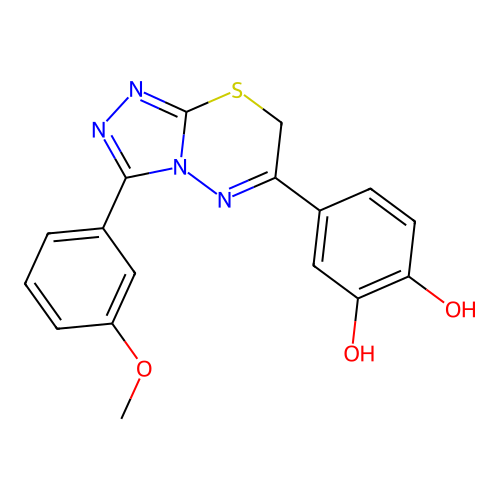 4-[3-(3-methoxyphenyl)-7H-[1,2,4]triazolo[3,4-b][1,3,4]thiadiazin-6-yl]benzene-1,2-diol structure