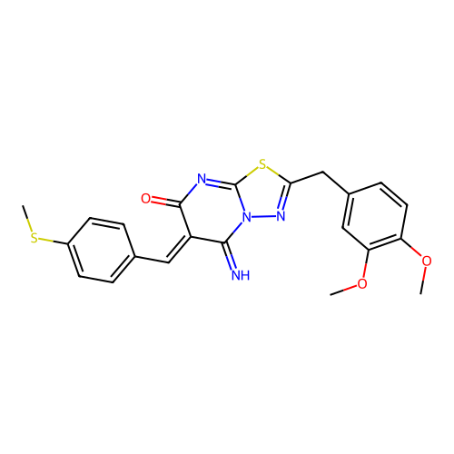 (Z)-2-(3,4-dimethoxybenzyl)-5-imino-6-(4-(methylthio)benzylidene)-5H-[1,3,4]thiadiazolo[3,2-a]pyrimidin-7(6H)-one structure